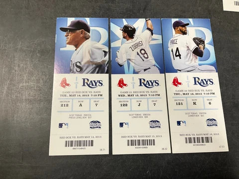 TAMPA BAY RAYS 2013 TICKET STUB 5/14/13-5/15/13-5/16/13 VS RED SOX Cover