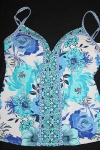 BLEU ROD BEATTIE Womens FLORAL Tankini SWIM Top SWIMWEAR 8 - Picture 1 of 5