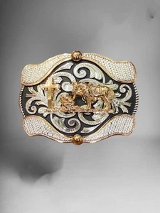 Praying Cowboy Western Style Belt Buckle Hebilla Vaquero con Oracion Vaquero - Picture 1 of 2