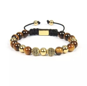 Tiger Eye & CZ Gold Beads Bracelet - Bild 1 von 3
