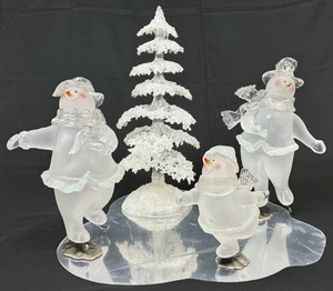 VTG 2002 Grandeur Noel Ice Skating Acrylic Snowman Family 5 Pc. Mirrored Base - Picture 1 of 13