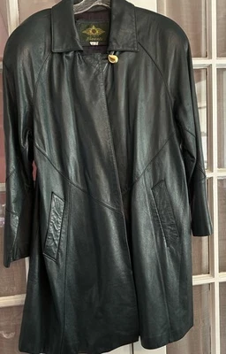 VTG ‘7O’s Avanti Dark Green Genuine Leather Jacket Trench Duster Coat *Grunge* M - Image 1 of 4