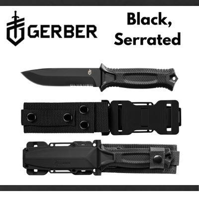 Cuchillo Gerber Gear StrongArm hoja fija Full Tang negro borde dentado nuevo Foto 1 de 4
