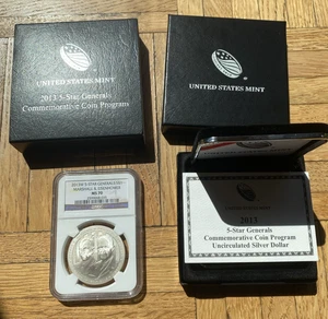 2013-W 5 Star Generals Commemorative Silver Dollar MS70 Marshall & Eisenhower - Picture 1 of 8