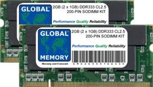 2GB (2 X 1GB) DDR 333MHz PC2700 200-PIN Memoria Sodimm RAM Kit Per Portatili - Foto 1 di 1