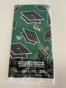 GRADUATION Party School Spirit Green Plastic Border Print Tablecloth 54"x102" - Picture 1 of 3