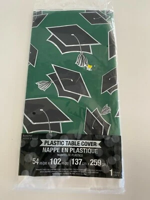 GRADUATION Party School Spirit Green Plastic Border Print Tablecloth 54"x102" - Image 1 of 3