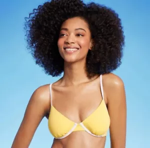 Shade & Shore Women's Underwire Contrast Band Bikini Top Yellow Size 32D - Picture 1 of 7