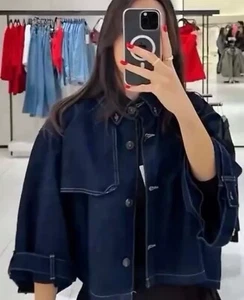 ZARA TRF DENIM CAPE JACKET DARK INDIGO NEW SS25 SIZES XS-XXL REF. 0250/070 - Picture 1 of 4