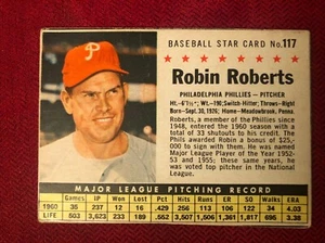 1961 Post Baseball #117, Robin Roberts, Philadelphia Phillies - Picture 1 of 2