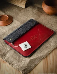 Funda de cuero iPad 109" iPad Pro 11 manga cubierta lana fieltro rojo vegetal cuero curtido - Imagen 1 de 118