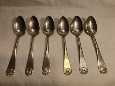 Antique Nickel Silver Spoons Shell Pattern Set Of 6 - Image 1 of 4