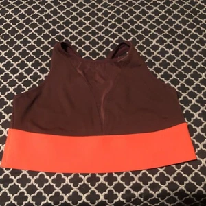 Athleta Tenacity Mesh Plunge Sports Bra Purple Orange Sz Large AB17 - Picture 1 of 9