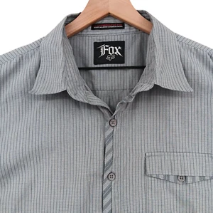 Fox Racing Shirt Mens XL 49" Chest Grey Cotton Poly Button Up Pocket Metal Fox - Picture 1 of 10