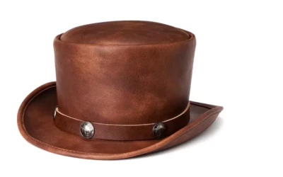 Classic Brown Leather Top Hat Steampunk Western Style Concho Band - Image 1 of 4