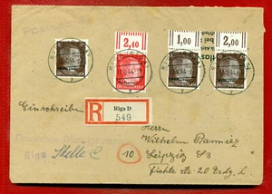1944 GERMANY LATVIA REGISTERED COVER CANCEL RIGA TO LEIPZIGS OSTLAND 705 - Picture 1 of 2