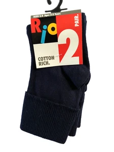 BNWT Boys or Girls Pack of 2 Rio Turnover Top Navy Blue School Socks Sz 5 to 8 - Picture 1 of 1
