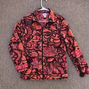 Chicos 0 s/m embroidered beaded jersey knit zip jacket art wear plum coral pink  - Picture 1 of 8