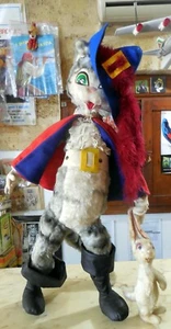VINTAGE EXTRA LARGE 31" TOY DOLL PUSS IN BOOTS 1960s pannolenci felt - Picture 1 of 12