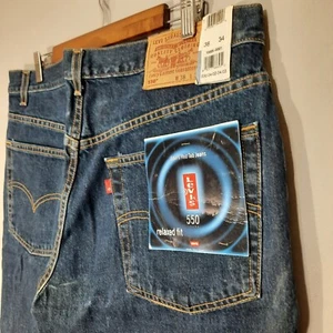 Vintage Levis Jeans Mens 38x34 Relaxed Fit 550 Dark Wash Blue DEADSTOCK NEW 90s - Picture 1 of 10