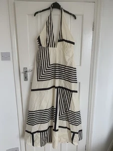 Zara Women's Halter Neck Maxi Dress Size XXL Cream & Navy, Backless - Picture 1 of 7