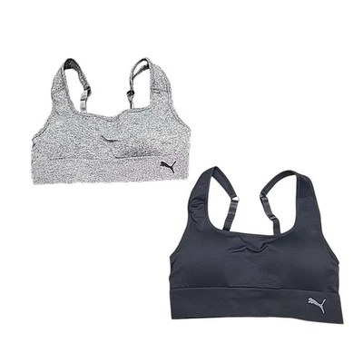 Conjunto de 2 sutiãs esportivos ativos da moda sem costura Puma tamanho médio cinza preto - Imagem 1 de 4