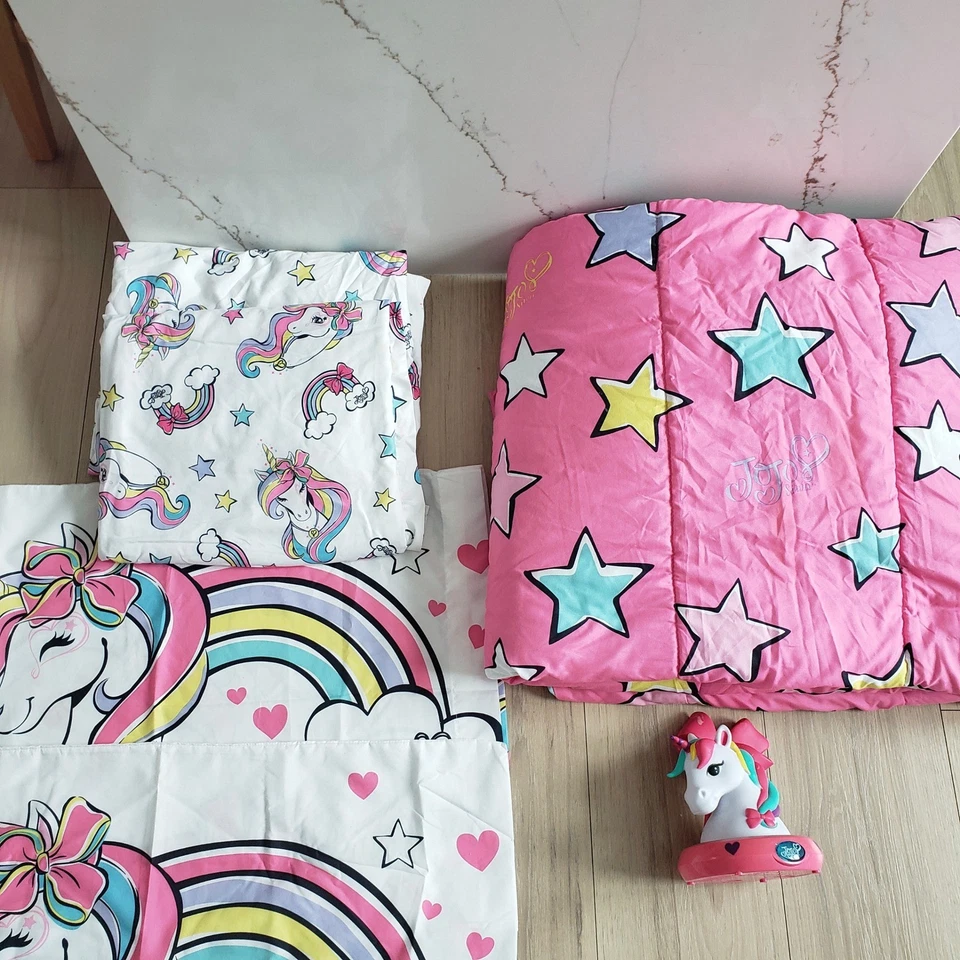 JoJo Siwa Unicornio Arco Iris Juego de Ropa de Cama Completo Edredón Sábanas Fundas de Almohada Felpa Foto 1 de 4