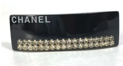 Chanel 05P Logo Rhinestone Barrette Black x Silver Plastic W9cm x H3cm with Box - Image 1 of 4