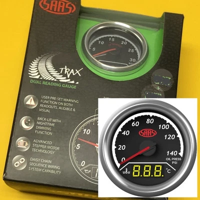 SAAS Trax SG613020 Oil pressure + water temperature Dual gauge 52mm 2"  - Image 1 of 3