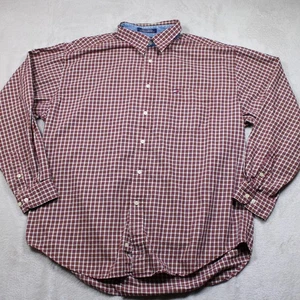 Vintage Tommy Hilfiger Shirt Mens Red Button Plaid Down Long Sleeve XL Y2k 90's - Picture 1 of 9