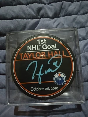 Edmonton Oilers Taylor Hall Signed Official Game Puck - Image 1 of 3