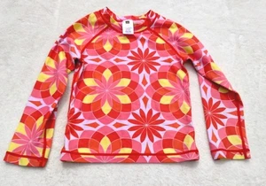 TEA COLLECTION Girl’s Long Sleeved RASH GUARD Size 4 Orange Geometric EUC - Picture 1 of 4