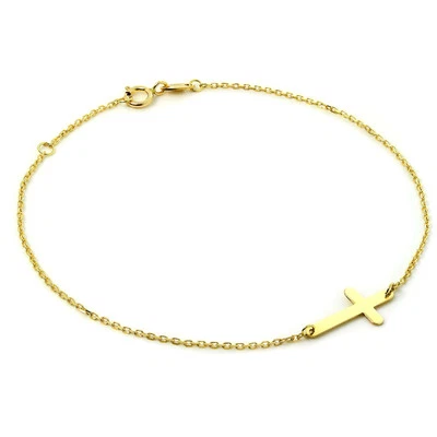 jewellerybox Fin Bracelet Croix en Or Jaune 9 Carats 19cm - Photo 1/2