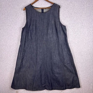 Lauren Ralph Lauren Jean Dress Women 18W Black Faux Leather Trim Pockets Casual - Picture 1 of 12