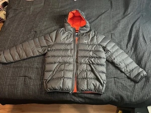 Nike Men’s Winter Coat Sz Xl Outside Black Inside Shell Orange - Picture 1 of 11