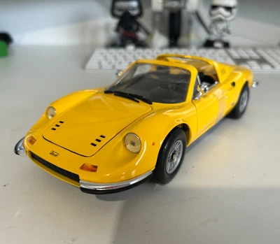 Ferrari Dino 246 GTS Hot Wheels 1:18 Die cast Model Car Yellow Boxed New - Image 1 of 4
