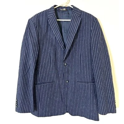 Perry Ellis Linen Blend Blazer Men's 42R classic fit Blue striped 2 button - Image 1 of 4