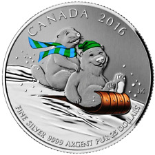 🇨🇦 Canada $25 Dollars Pure Silver Coin, WINTER FUN, Snowman, Sledding, 2016