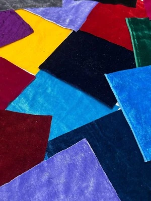Indian Silk Velvet Scraps Boho Fabric Swatches Velvet Square Fabrics Remnants - Image 1 of 4