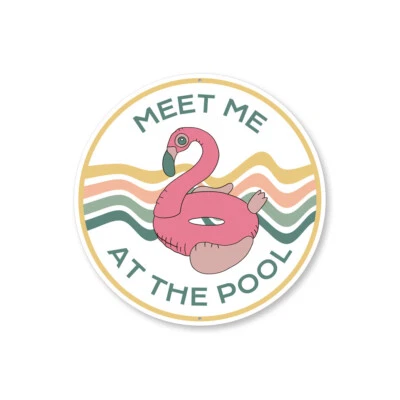Letrero de flamenco flotador Meet Me at the Pool Foto 1 de 4