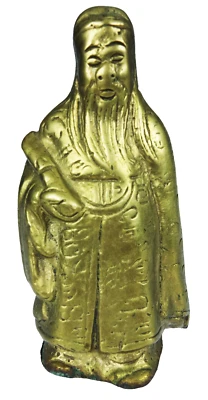 Académico asiático de latón macizo maestro hombre sabio Feng Shui deidad Fuk Luk Sau Shou Foto 1 de 4