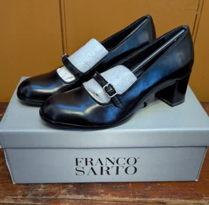 Franco Sarto Womens RICO Black Leather Mary Jane Block Heel Size 6.5 M w/ Buckle - Picture 1 of 10