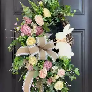 Corona de conejo de Pascua para puerta principal o pared corona de conejo artificial resorte - Imagen 1 de 24