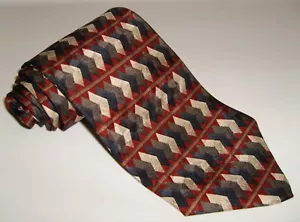 NWT New Mens XMI Silk Tie Geometric Diamonds Red Gray Black & Tan 57" x 4" - Picture 1 of 2