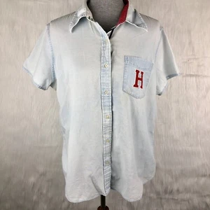 Tommy Hilfiger Größe 16 Vintage Button Down Kurzarm Chambray Kurzarm - Bild 1 von 7