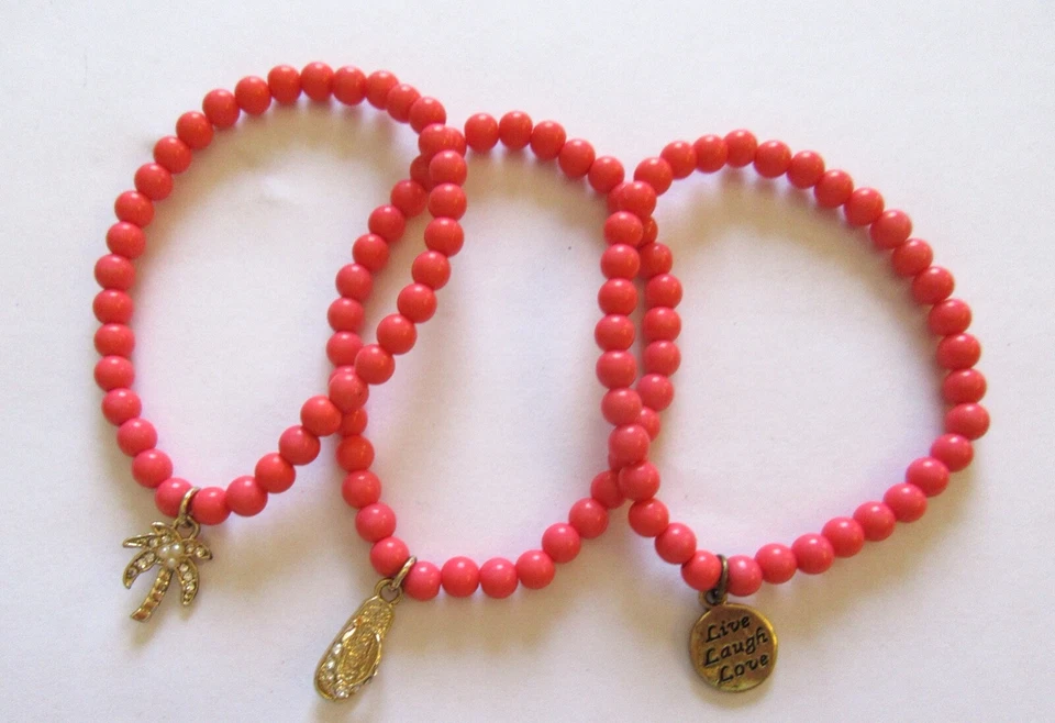  Bella Perlina Live Laugh Love — набор из 3 браслетов — стрейч-коралл — пальма - Изображение 1 из 4