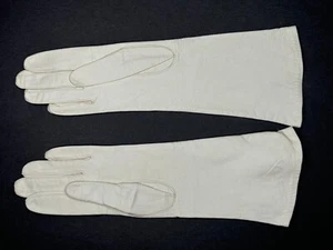 Vintage French White Leather Silk Lined Kidskin Formal Dress Gloves Sz 6 - Picture 1 of 4