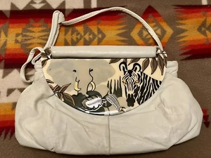 Vintage 80s Patricia Smith Moon Bag Purse Zebra Elephant 15 Inch - Picture 1 of 7