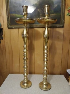Pair Of 38" Brass Floor Candlesticks. - Picture 1 of 12
