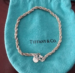 Authentic Tiffany &Co. 18K Gold & Sterling Silver Twist Rope Bracelet Charm 7.25 - Picture 1 of 17